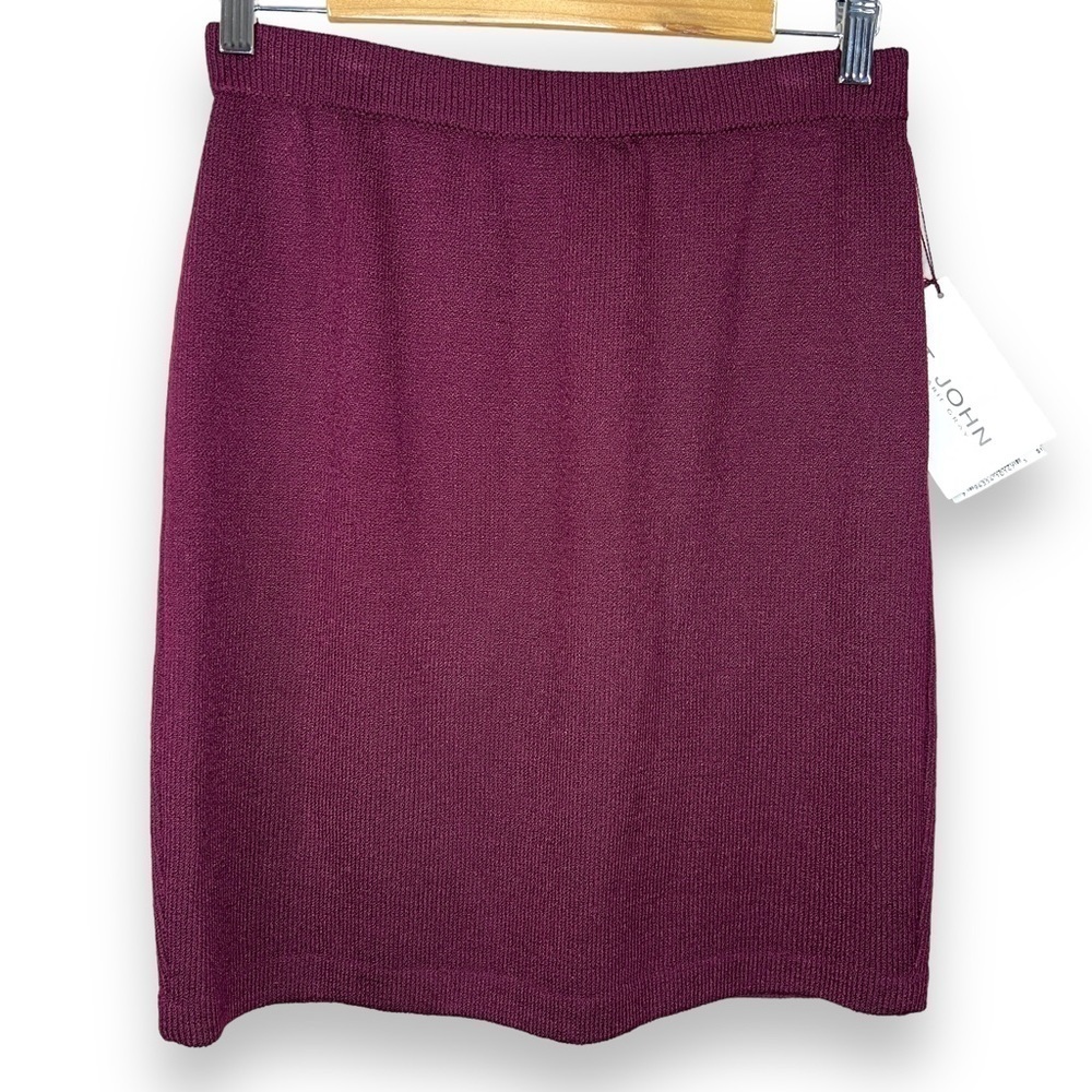 NEW Vintage St. John Burgundy Purple Knit Pull On Skirt Pencil Size 6 Stretch